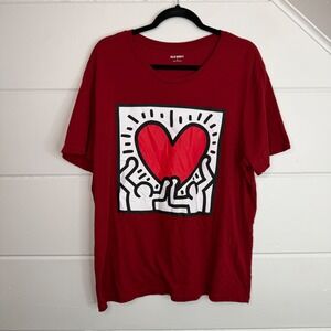 Keith Haring XL Red T Shirt Heart Art Illustration Old Navy